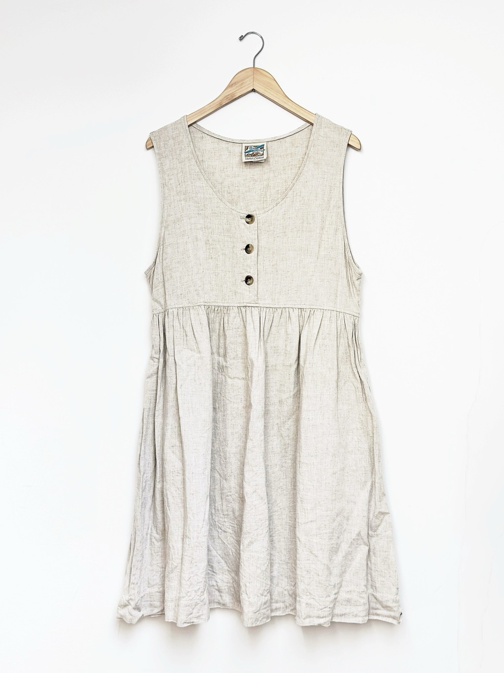 cream ecru linen dress • lagenlook vtg 90s minimalist frock • plus size large